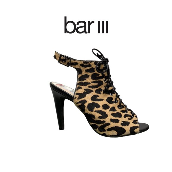 Bar III Adalia Leopard Sling back Lace Up Heels - Picture 2 of 10